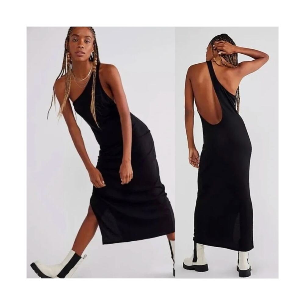 Free‎ People Beach Saturday Night Out One Shoulder Midi Dress Black Large